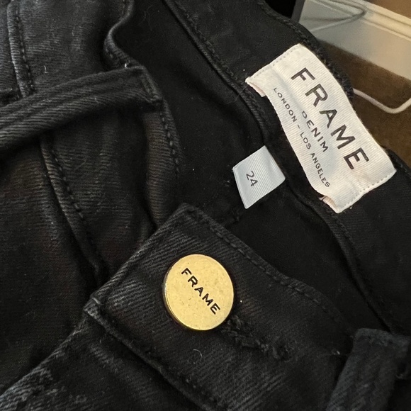 Frame Demin Mid Rise Le Skinny de Jeanne Distressed Black Denim Jean Size 24 - Picture 3 of 15